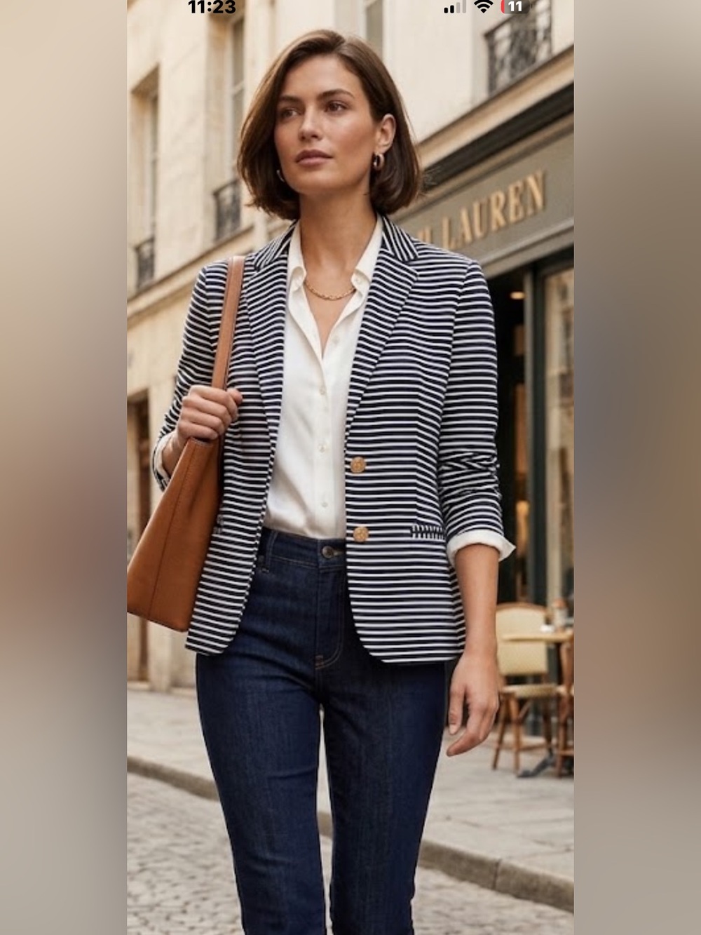Lauren Ralph Lauren Black & White Striped Single-Breasted Ponte Blazer NWT